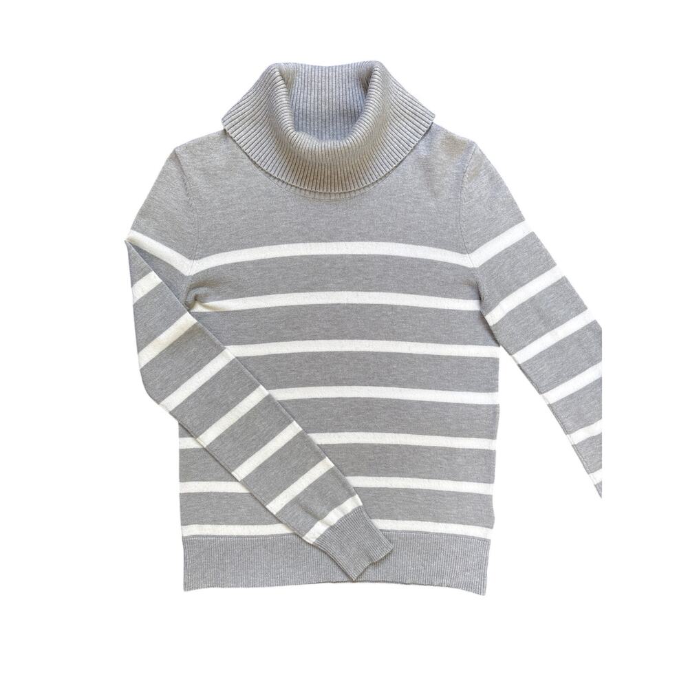 Calvin Klein Jeans Gray White Striped Turtleneck Sweater S